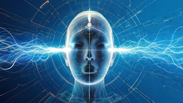 Abstract Human Head with Electrical Energy Flowing Through Brain.