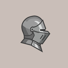 Stylized Medieval Knight Helmet Vector Illustration in Flat Design Grey Tones