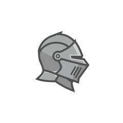 Clean Modern Flat Design Knight Helmet Vector Illustration in Grayscale Tones