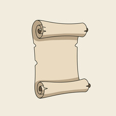 Vintage Hand-Drawn Cartoon Style Vector Illustration of an Old Blank Rolled Parchment Scroll