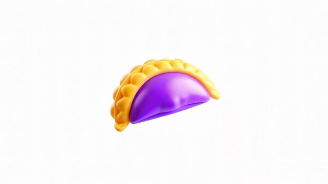 A colorful 3D illustration of a taco with vibrant yellow and purple layers against a white background.