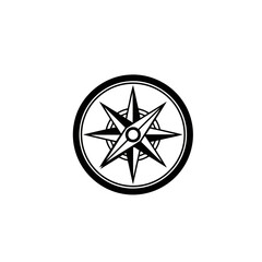 Minimalist Black and White Compass Rose Vector Illustration