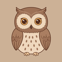 Charming Kawaii Brown Owl Vector Illustration with Large Sparkling Eyes