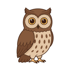 Cute Cartoon Owl Vector Illustration with Big Yellow Eyes and Spotted Belly