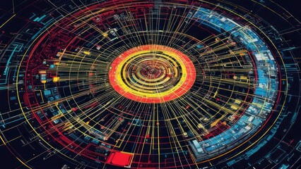 Abstract digital art of a futuristic technological circular design.