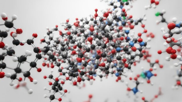 Abstract 3D Molecular Structure Visualization with Colorful Atoms and Bonds.
