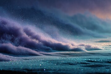 Fototapeta premium Dreamy violet and blue glitter clouds in soft atmospheric lighting. 