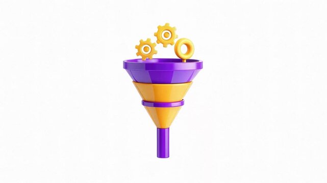 A colorful funnel with gears, representing a modern design for processes or filtering systems.