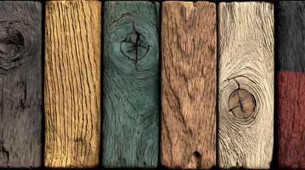 Colorful weathered wood planks aligned for a rustic texture background