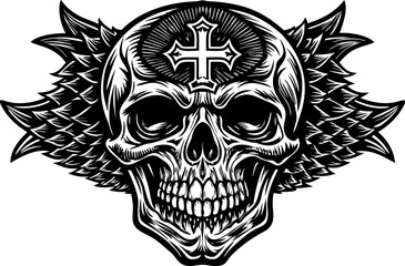 tribal skull tattoo,  skull with wings, skull with wings and tattoo vector
