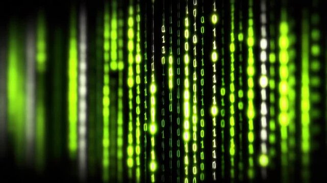 Abstract Binary Code Stream in Green Hue on a Dark Background