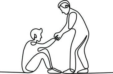 One line drawing of people help the others young Vector Image