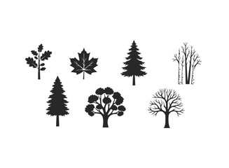 Set of different tree silhouettes for design use