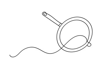Frying pan continuous one line drawing minimalist kitchen utensil outline vector illustration
