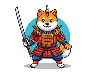 Cute dog in samurai armor, holding a katana