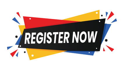 Register Now Dynamic Call to Action Banner Design with Colorful Abstract Geometric Shapes for Modern Event Sign-up Vector