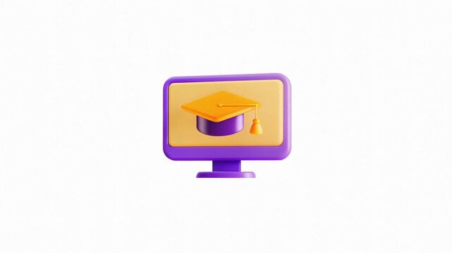 A colorful computer monitor displaying a graduation cap icon, symbolizing education and achievement.