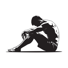 Graphic Black Silhouette Vector of Man Huddled with Head Down