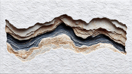 Layered strata cutout in textured wall for an abstract banner background