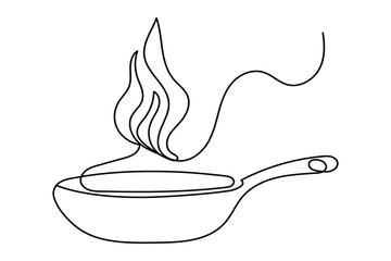 Frying pan continuous one line drawing minimalist kitchen utensil outline vector illustration