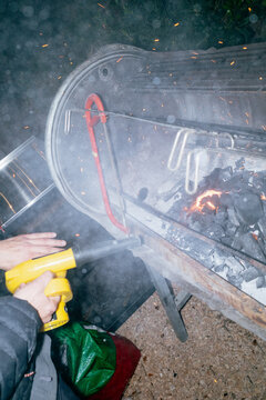 Using a Blower for Barbecue Setup
