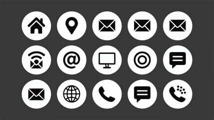 White communication icons on dark background house icon location pin icon