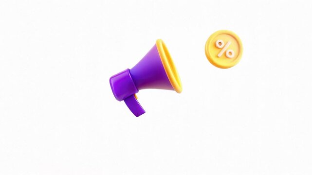 A vibrant megaphone with a percentage symbol, symbolizing promotions or sales.