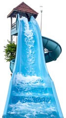 Water slide,?whirlpool,?aquatic?park,?blue?plastic,?high?speed,?fun?ride,?water?splash,?tower,?vacation,?amusement