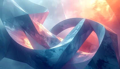 Interlocking geometric forms floating in soft gradient light, futuristic minimal abstract DESIGN.