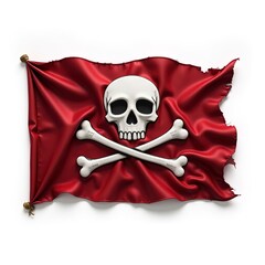 Pirate flag with skull and crossbones design on a weathered red background