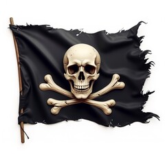 Pirate flag with skull and crossbones waving in the wind, symbolizing adventure and maritime history
