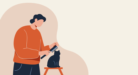 Person gently grooms a cat at home symbolizing pet care affection and domestic lifestyle