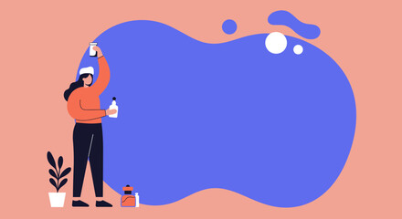 Person mixing ingredients for experiment or product creation Blank space for textad