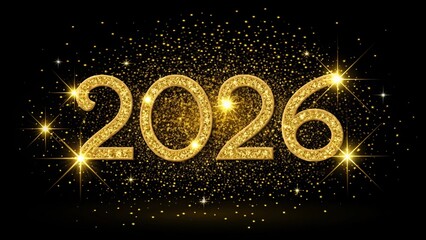 New Year 2026 Golden Glitter Sparkle on Black Background
