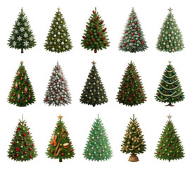 Obraz premium PNG Diverse festive Christmas trees displayed, element set on transparent background
