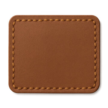 Blank brown leather patch with stitched border