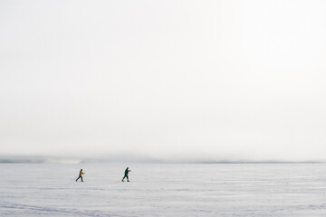 Cross-country skiers on frozen Baltic Sea