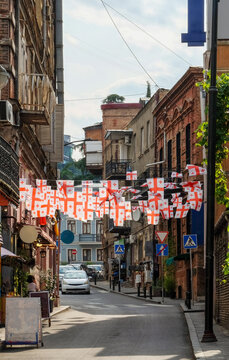Street Decorated with Georgian Flags