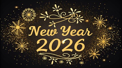 New Year 2026 Golden Glitter Sparkle on Black Background
