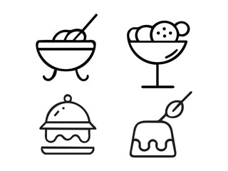 Collection of dessert icons isolated on white background in simple outline style