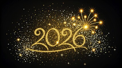 New Year 2026 Golden Glitter Sparkle on Black Background
