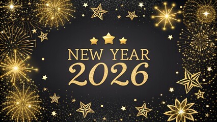 New Year 2026 Golden Glitter Sparkle on Black Background
