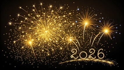 New Year 2026 Golden Glitter Sparkle on Black Background
