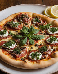 A pizza Napoli with anchovies, capers, tomato sauce, and oregano