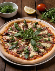 A pizza Napoli with anchovies, capers, tomato sauce, and oregano