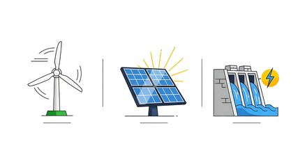 Renewable Energy Sources - Wind, Solar, and Hydro Power Generation.