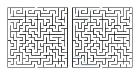 Maze puzzle with pathways and solution pathways highlighted  