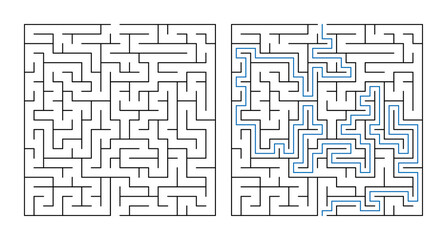 Labyrinth with Entry and Exit, Game Maze Puzzle with Solution  