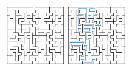 Labyrinth with Entry and Exit, Game Maze Puzzle with Solution  
