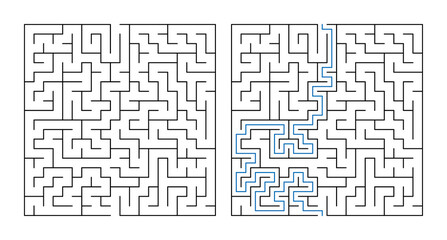 Labyrinth with Entry and Exit, Game Maze Puzzle with Solution  